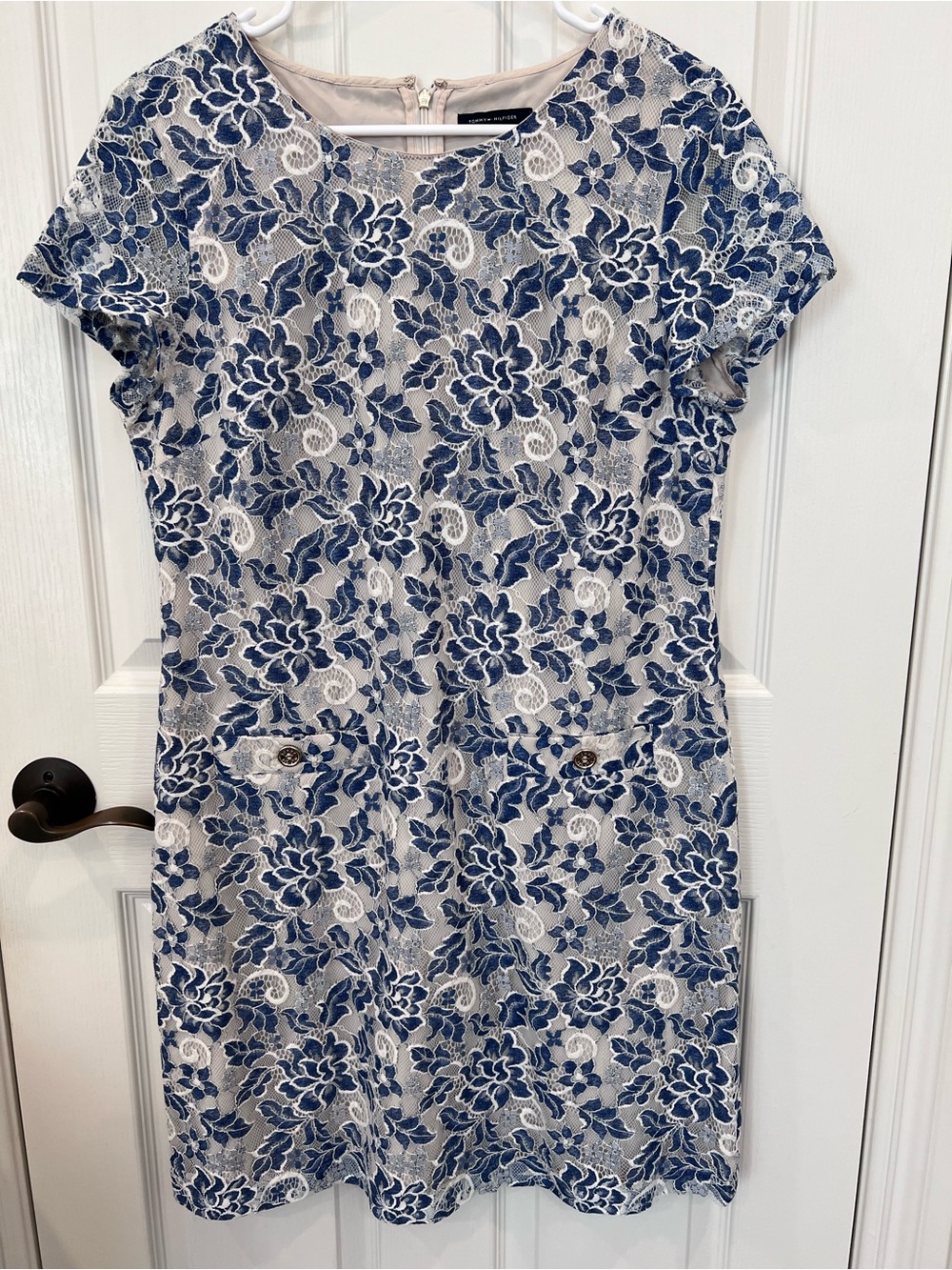 Tommy Hilfiger Navy and White Floral Lace Shift Dress
